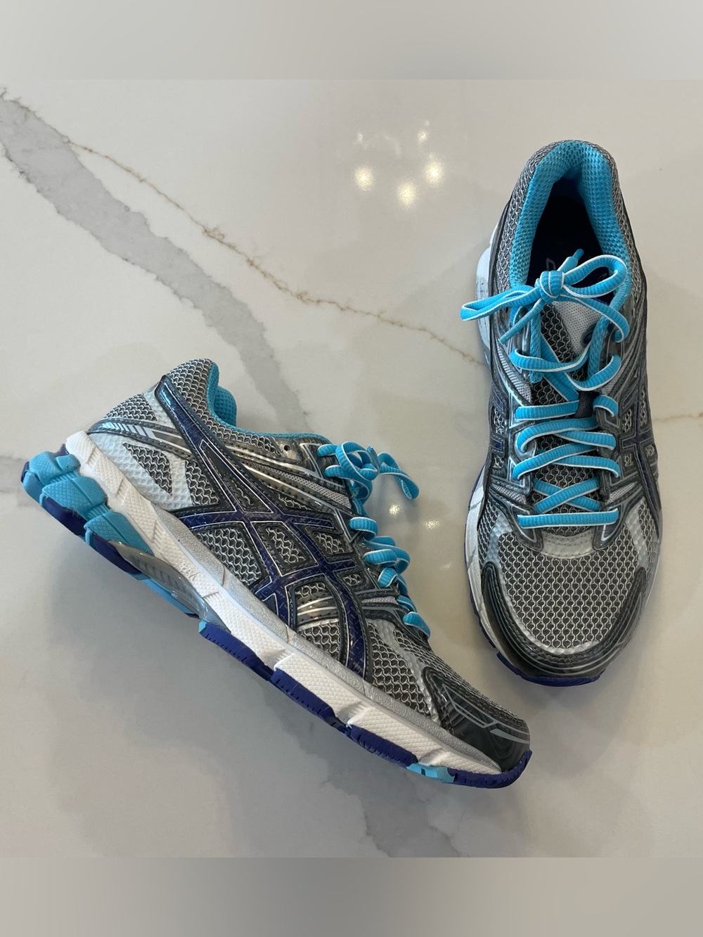 Brand New ASICS Gray Sneakers with Blue and Turquoise Accents